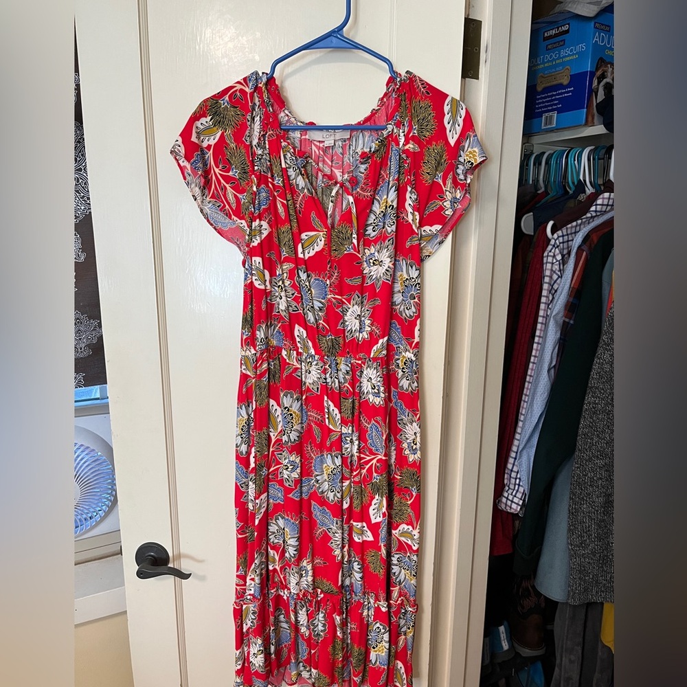 LOFT Vibrant Red Dress with Floral Design